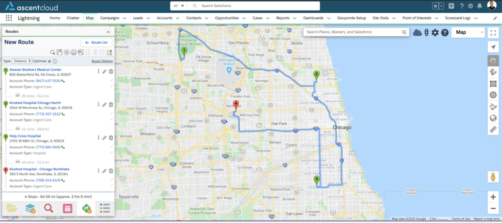 salesforce with geolocation route planning