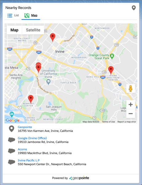 March 2020 Release screenshot of map added to nearby lightning component