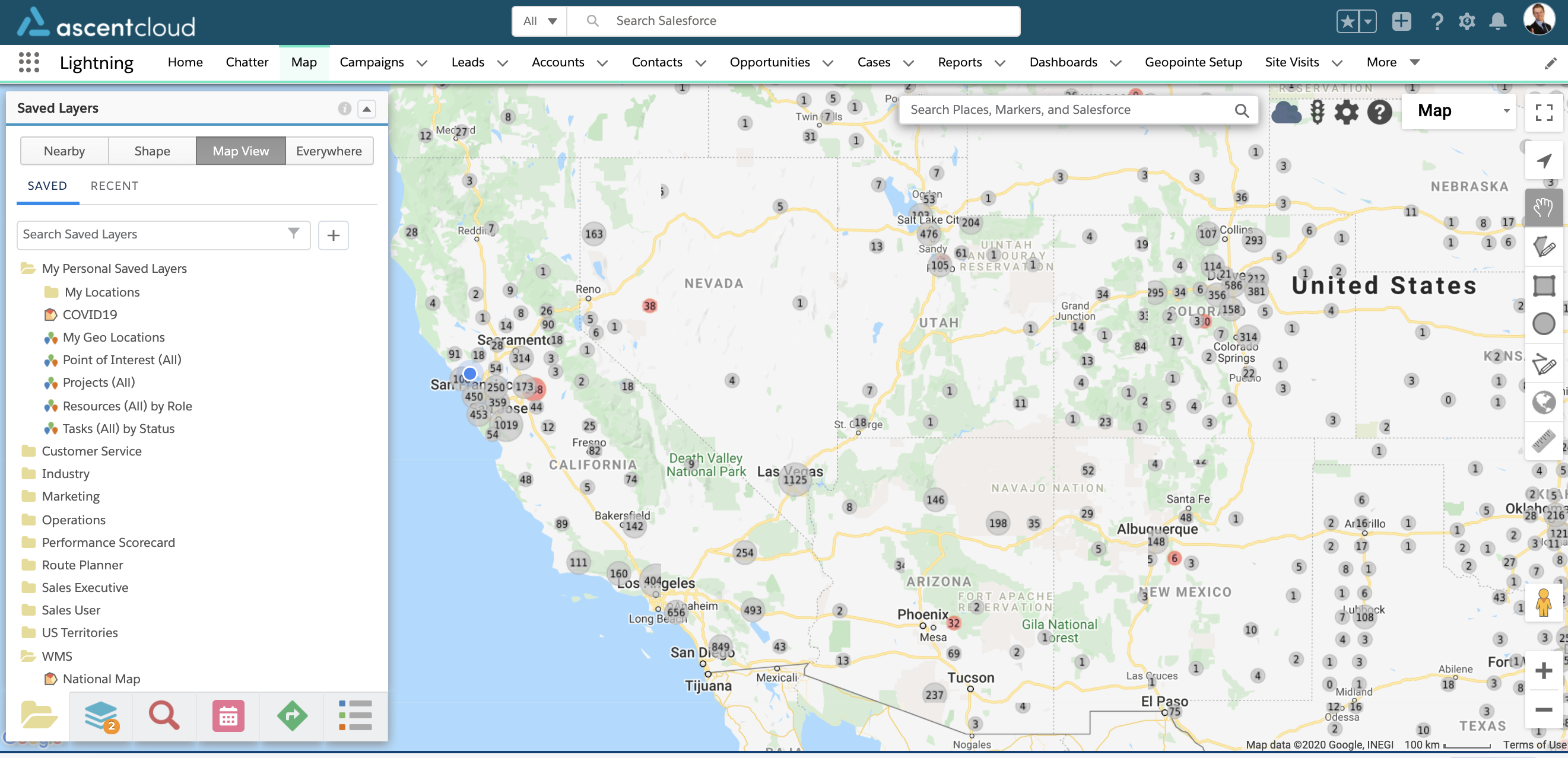 Utilize geolocation while working remotely Geopointe UI view COVID cases