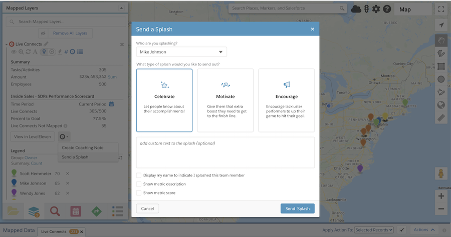 Geopointe LevelEleven Integrations - send splash from map