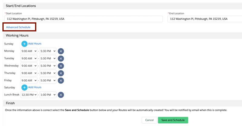 Route Planner - advanced scheduling option