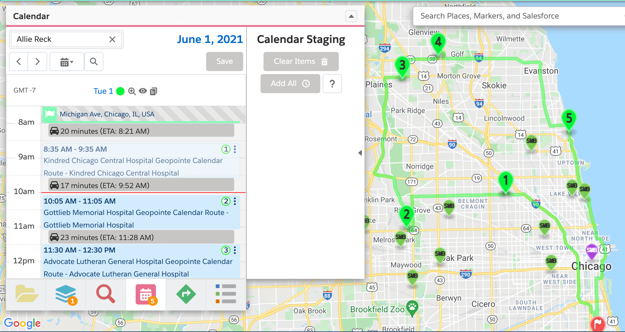 Geoanalytics route optimization calendar scheduling