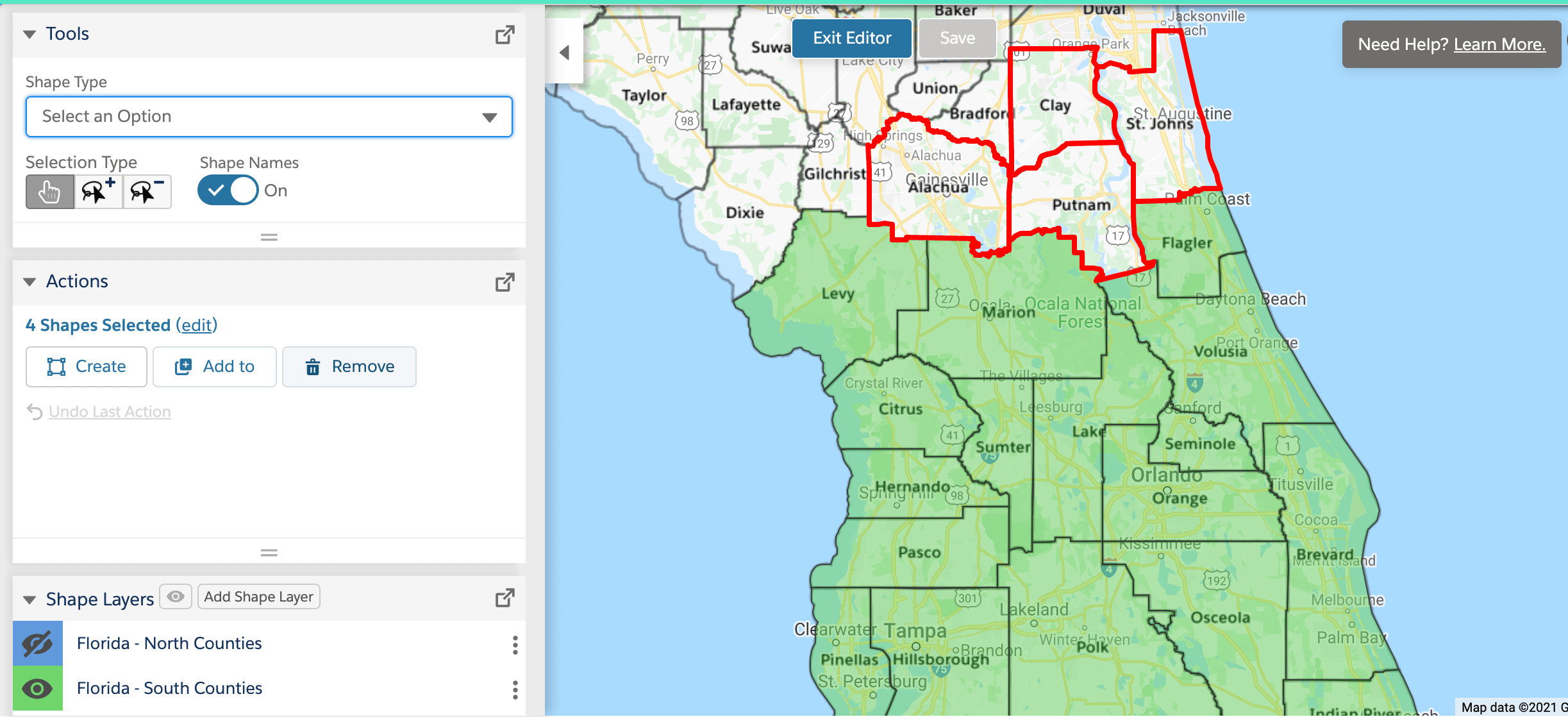 Geoanalytics component shape editor manage territories