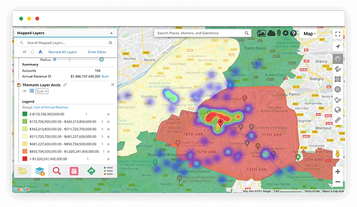 UI of geoanalytics solution - thematic maps heat maps data visualization