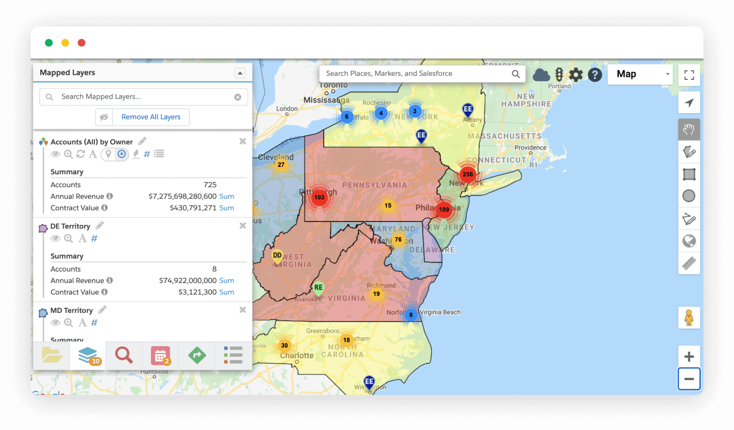 perform geographic searching & analysis on any Salesforce data anywhere in the world