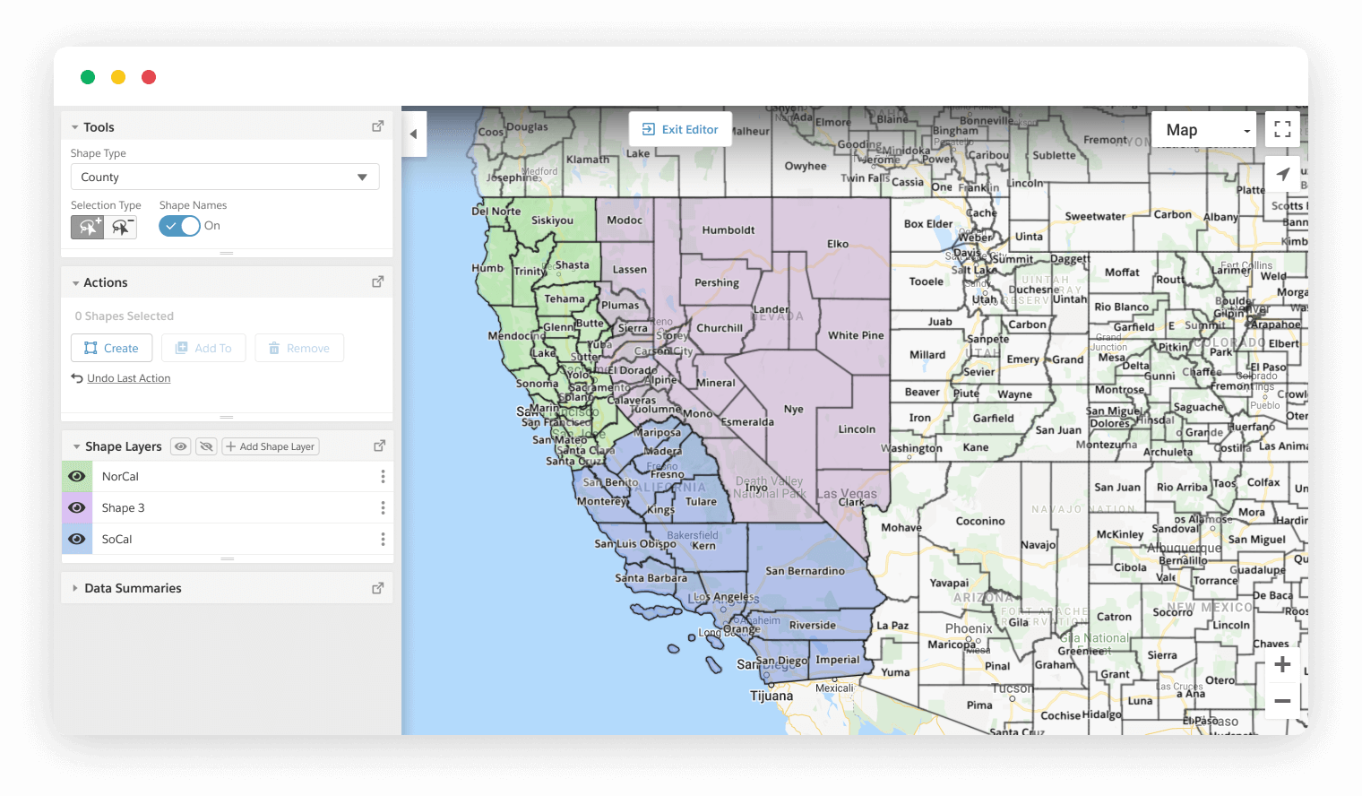 Territory management shape editor adjust multiple shapes