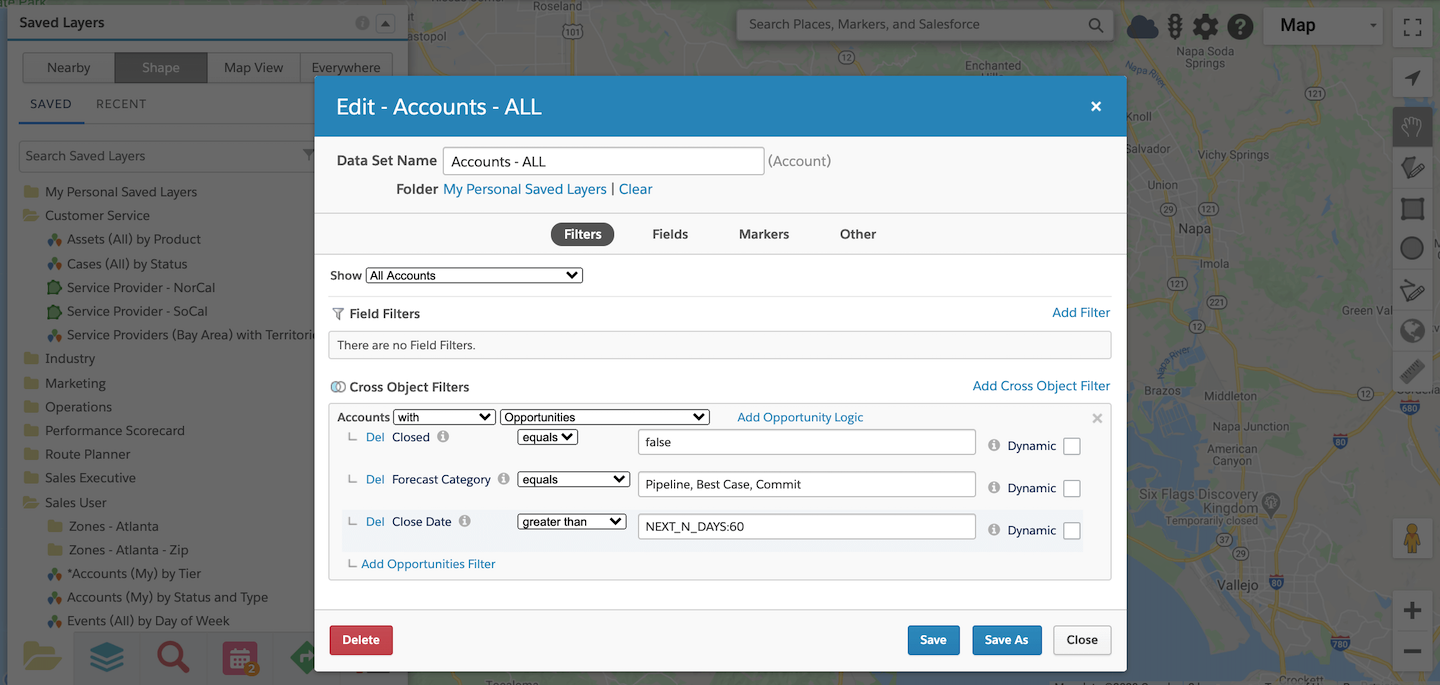 building sales pipeline with complex filtering